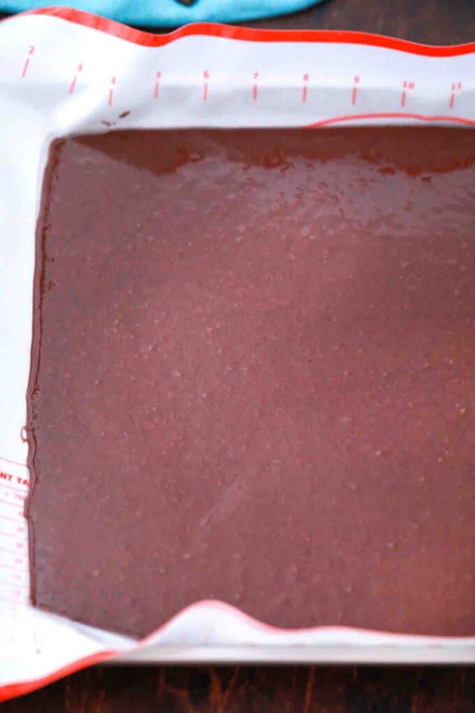 chocolate batter in a jelly roll pan