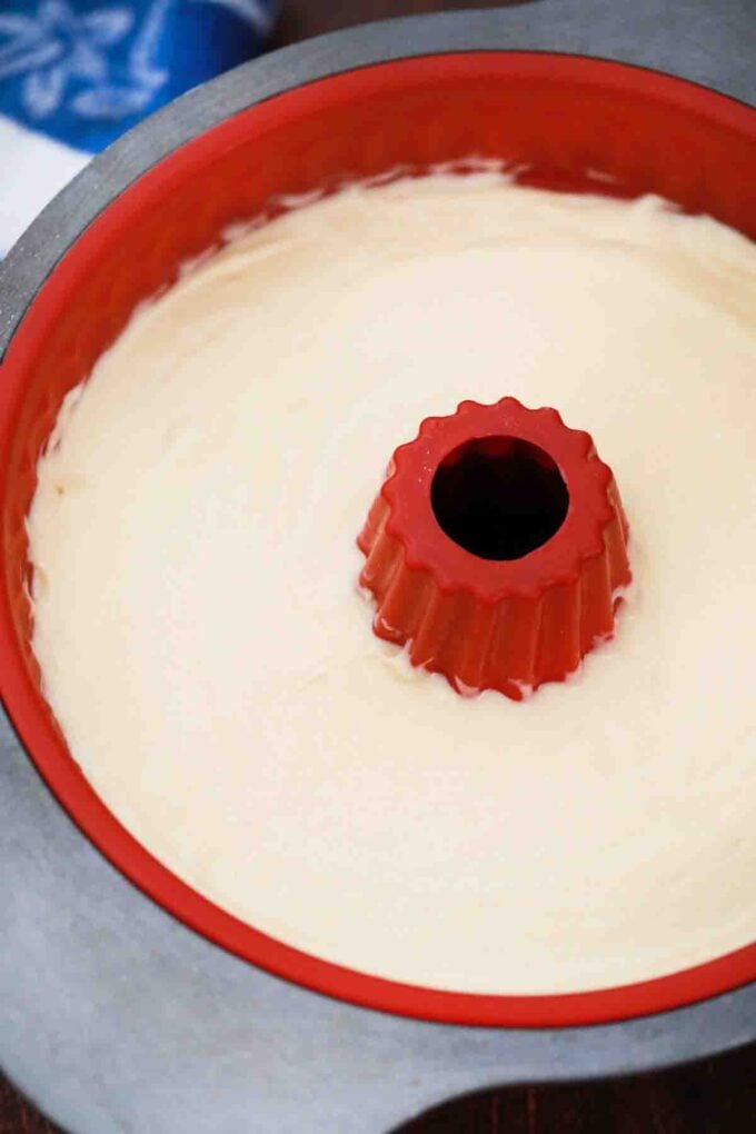 cake batter in a bundt pan