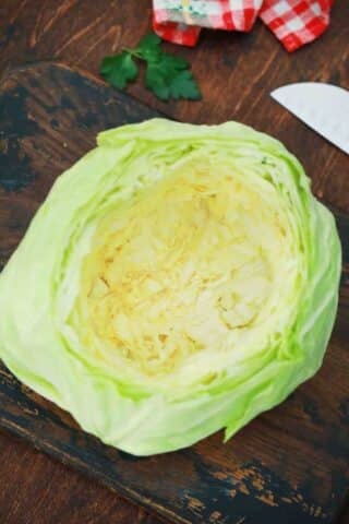 green cabbage with the flesh scooped out