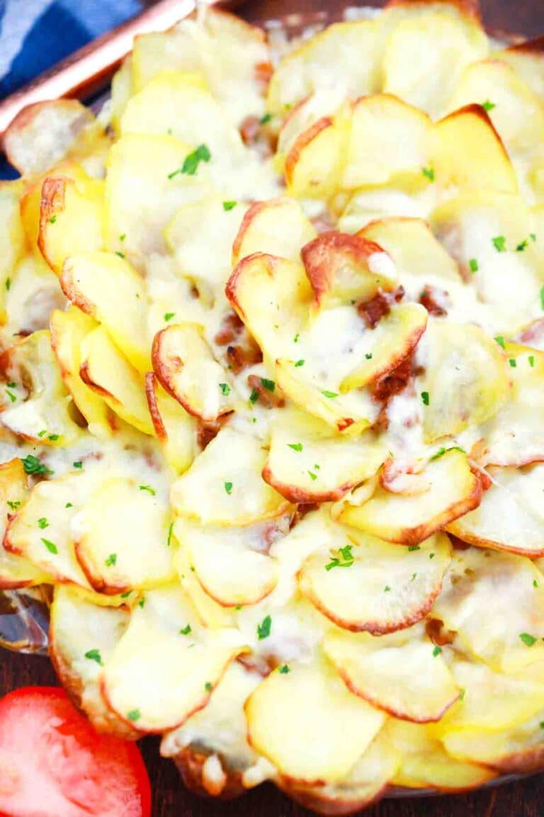 overhead shot of crispy cheesy potato flower