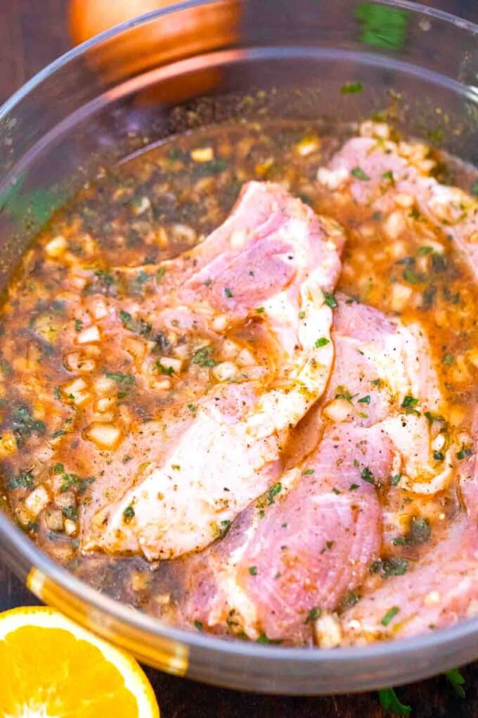 marinating pork chops in cuban mojo marinade