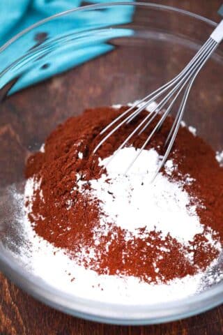 mixing flour and cocoa powder