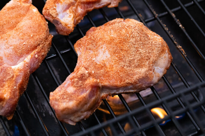 Grilling pork chops.