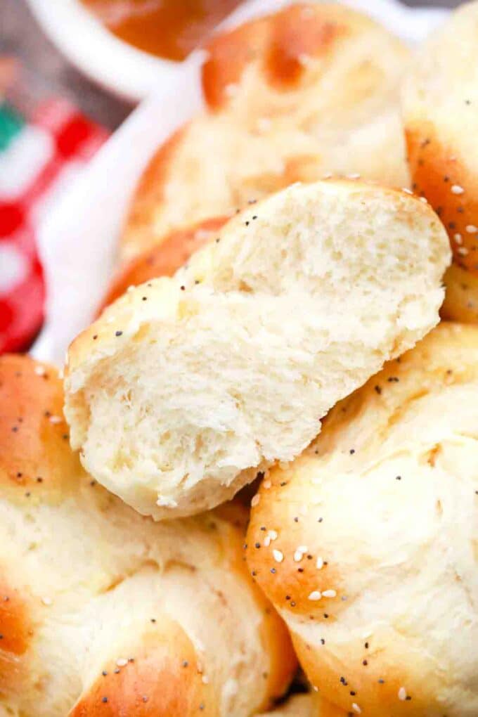 sweet bread roll in half