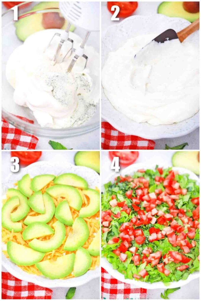 photo collage of steps how to make BLT dip