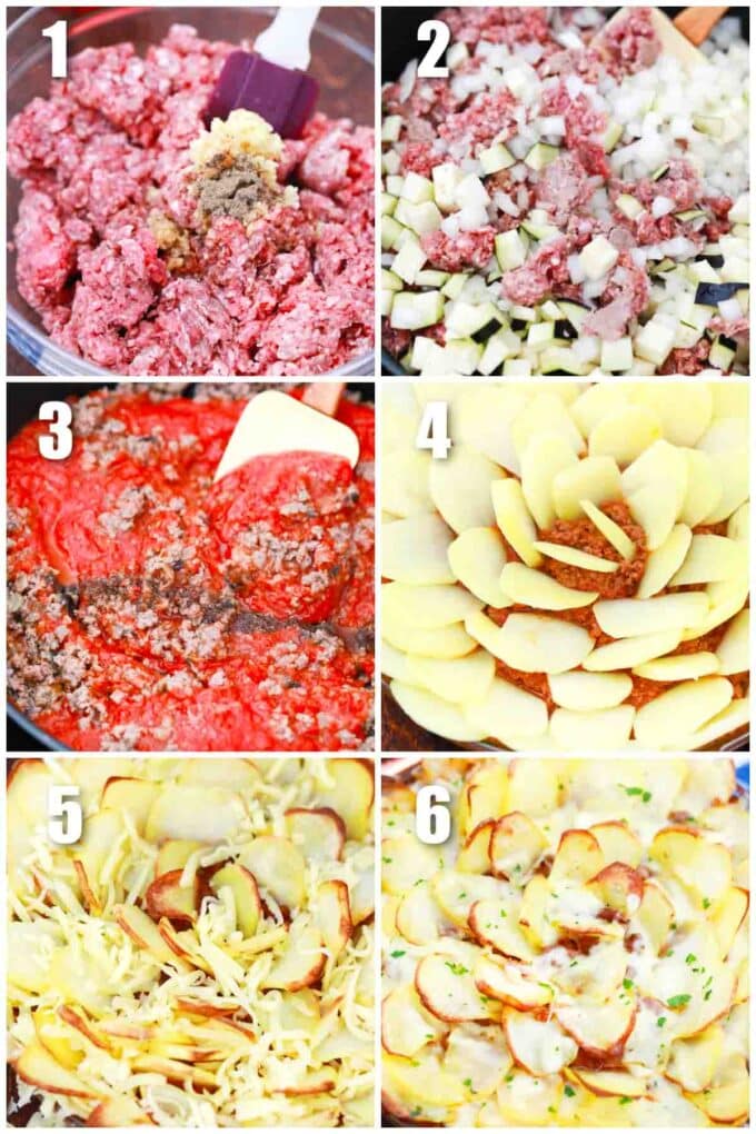 photo collage of how to make cheesy potato flower