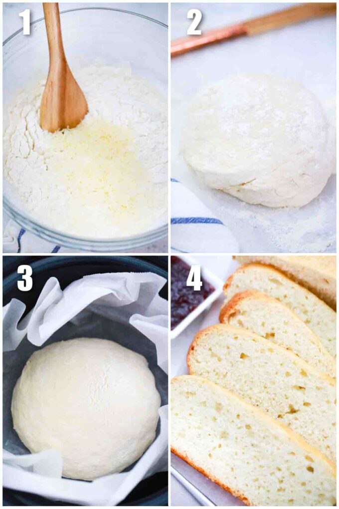photo collage of steps how to make slow cooker bread