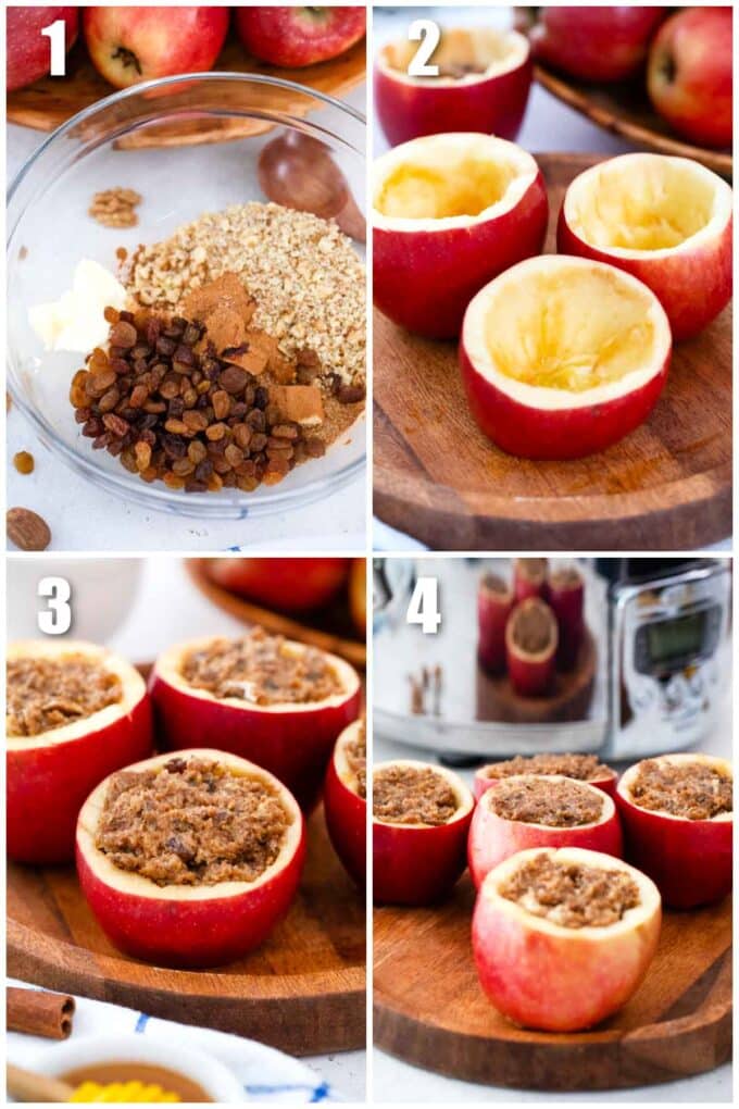 collage of photos showing how to stuff apples