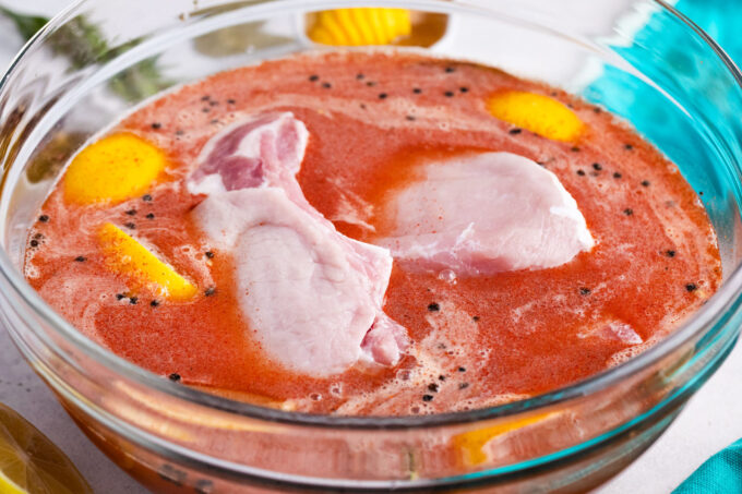 Brining pork chops for grilling.