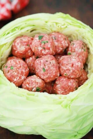 cabbage stuffed with raw meatballs