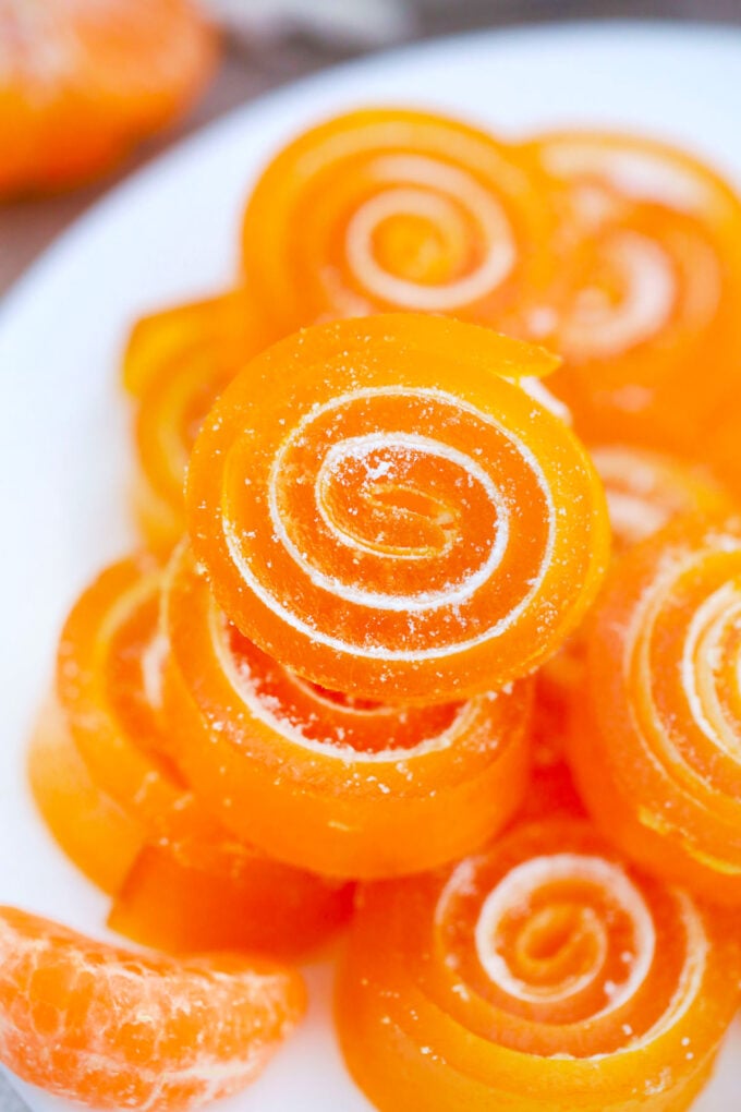 Homemade vegan orange jelly candy.