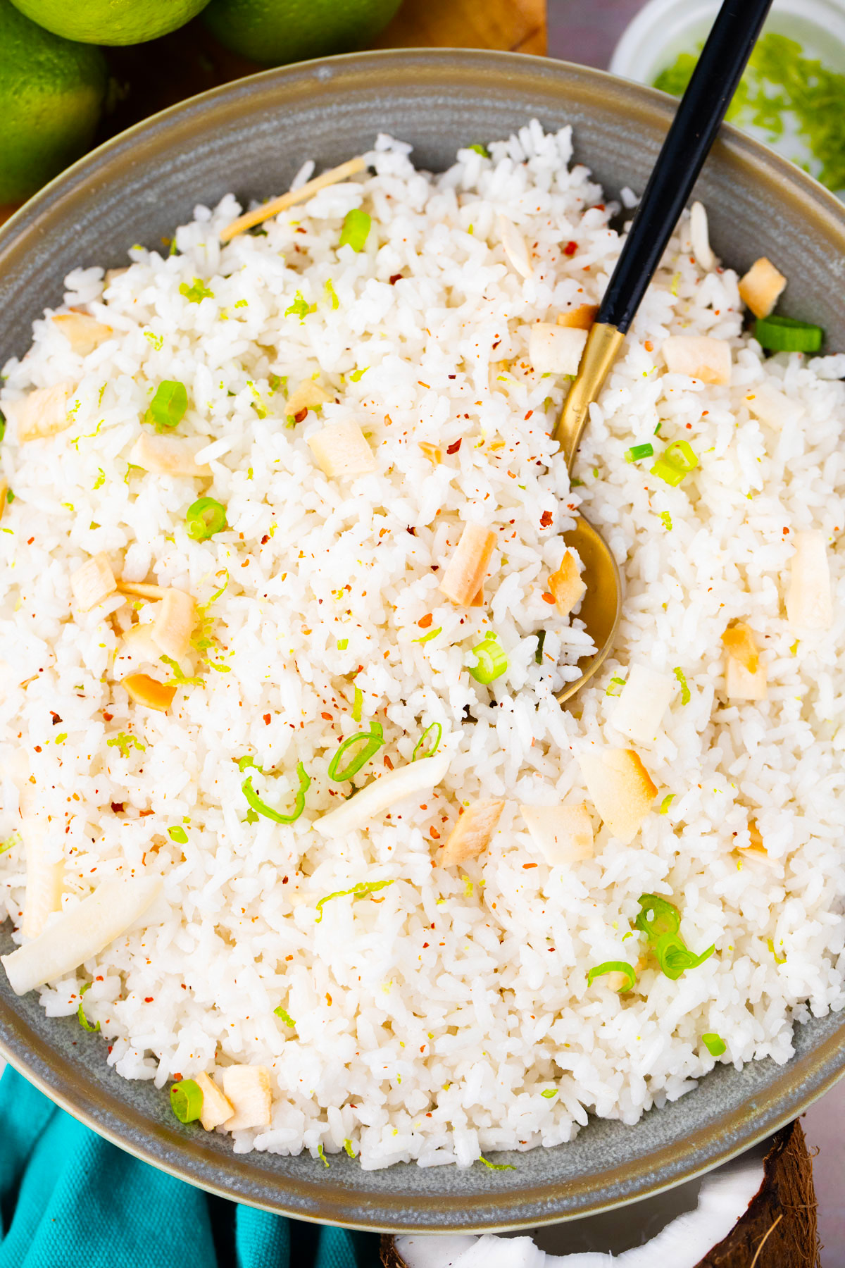 Overhead shot of a bowl of coconut rice.