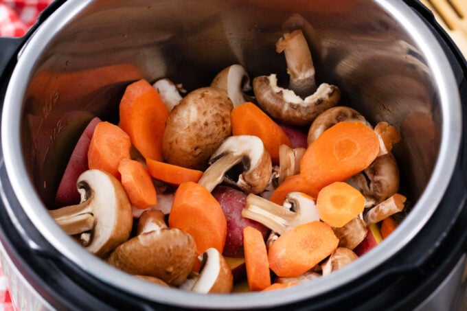 Cooking the veggies for pot roast separately in the Instant Pot.