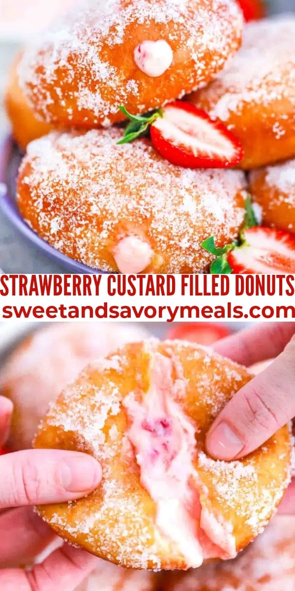 easy strawberry custard donuts pin