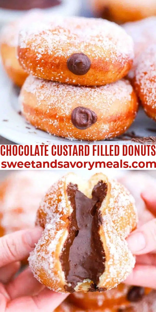 easy chocolate custard illed donuts pin