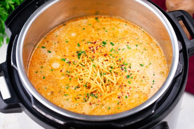 Very cheesy Instant Pot cheeseburger soup.