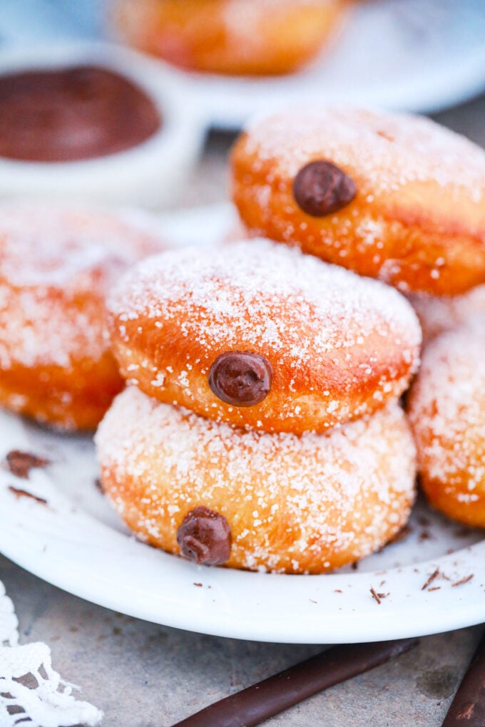 Homemade chocolate custard donuts.