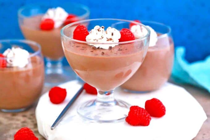 chocolate panna cotta in serving glasses