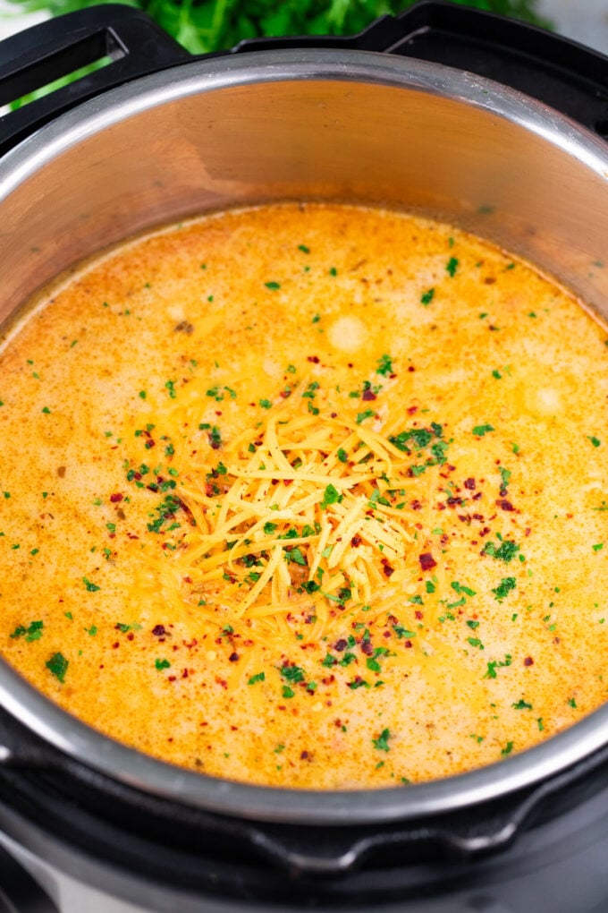 Homemade Instant Pot cheeseburger soup.