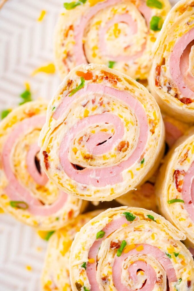 Crack turkey pinwheels on a plate.