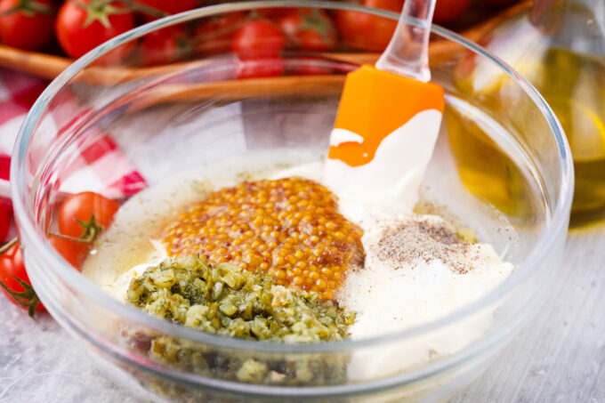 Mustard dressing for BLT potato salad.