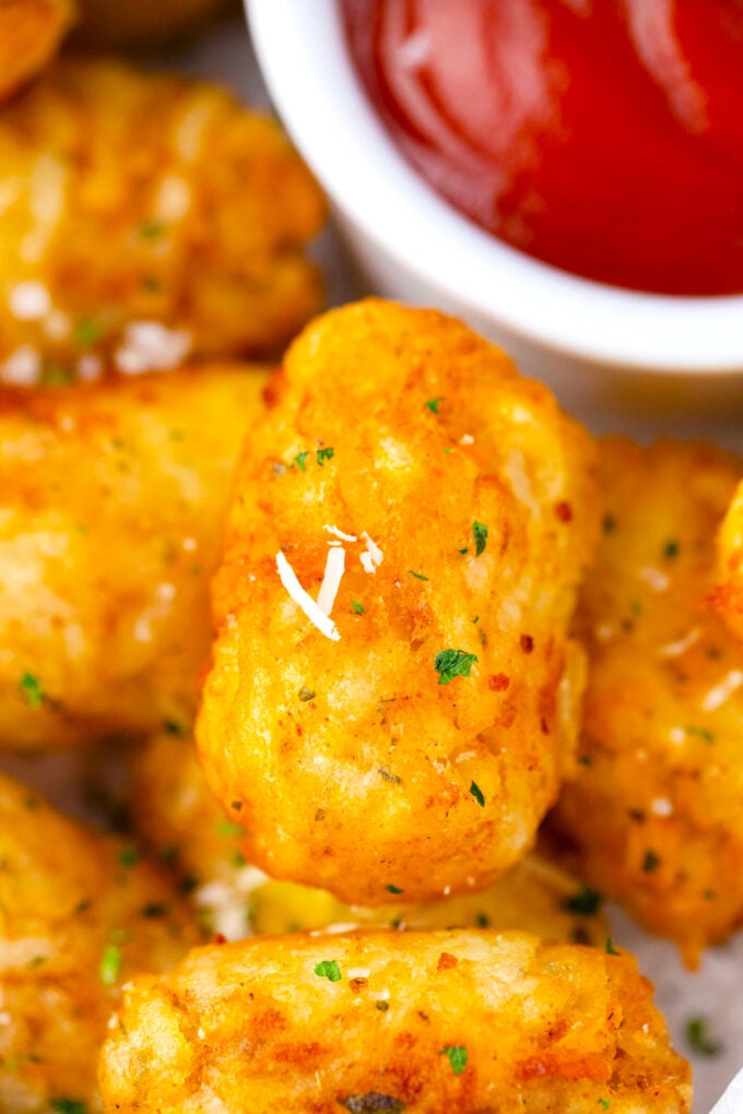 Close shot of homemade tater tots.