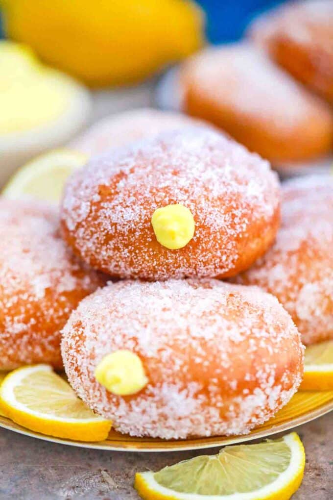 stacked lemon curd filled donuts