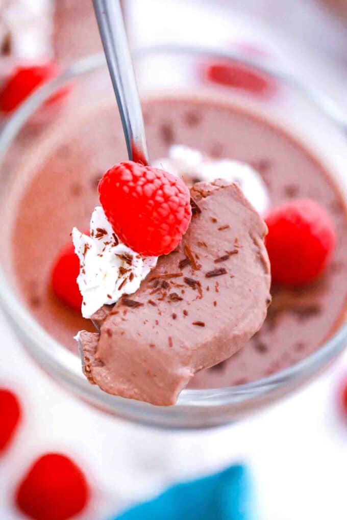 a spoonful of creamy chocolate panna cotta