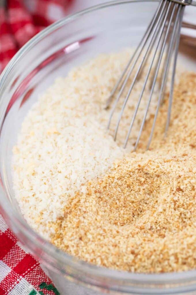 mixing breadcrumbs and panko