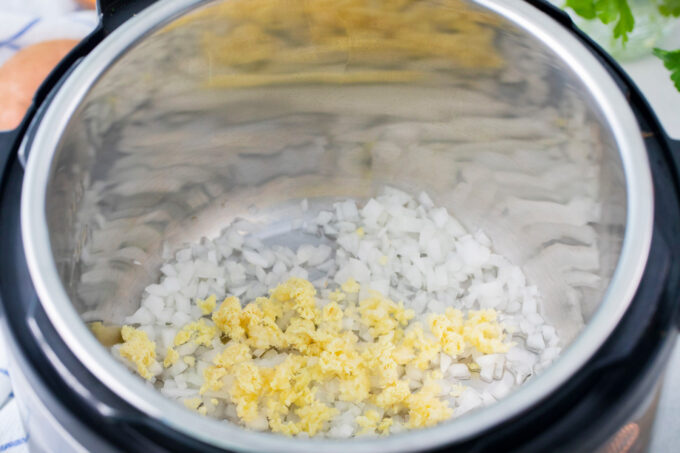 Sautéing onions and garlic in the Instant Pot.