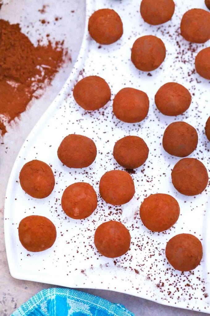 2 ingredient chocolate truffles on a serving platter