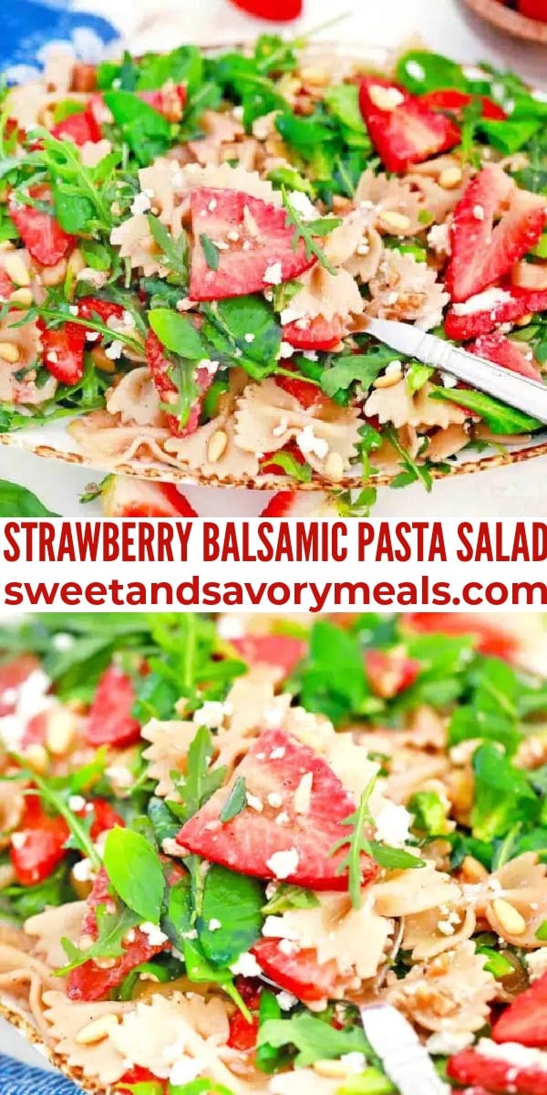 easy strawberry balsamic pasta salad pin