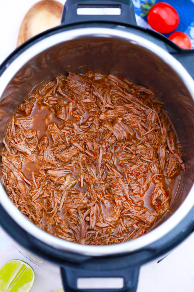 Shredded Instant Pot Barbacoa Beef.