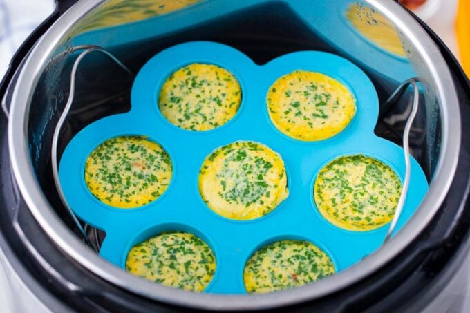 Egg bites in a mold in the Instant Pot.