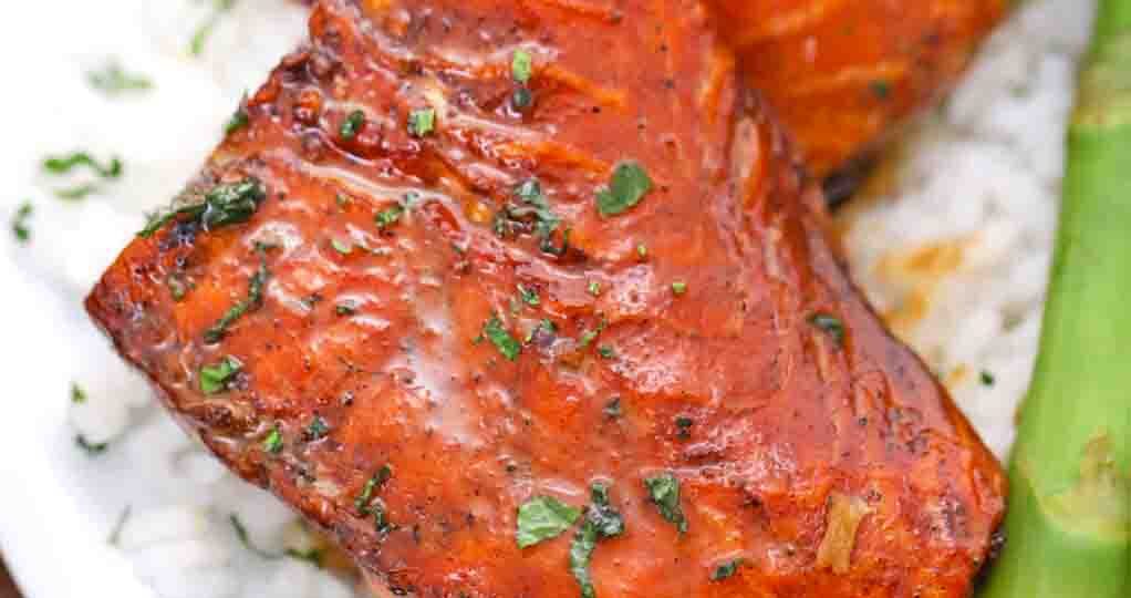 maple syrup salmon served with rice