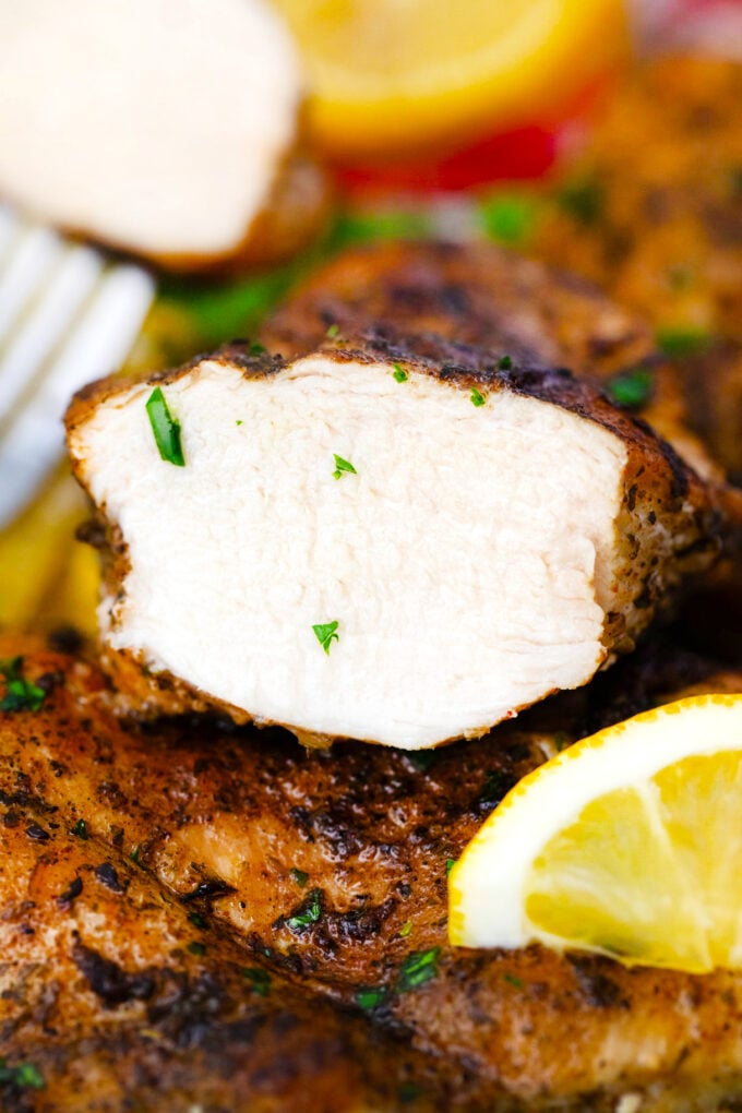 Sliced, juicy and tender Instant Pot chicken breast.