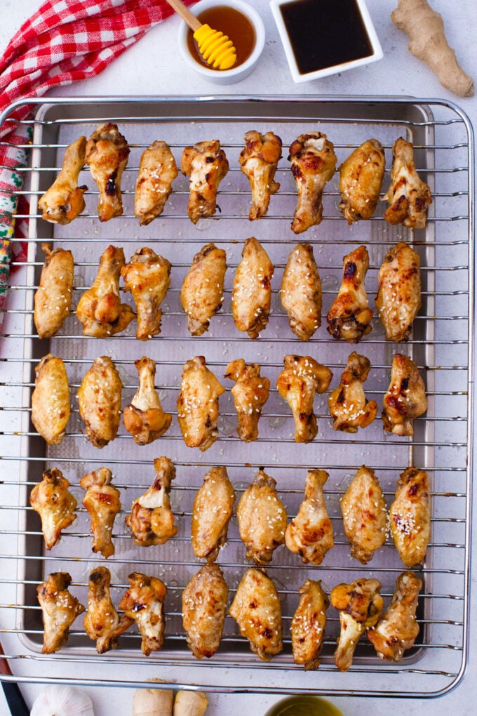 instant pot chicken wings on a baking wire rack.