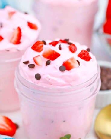 chocolate chip strawberry delight topped with fresh strawberries