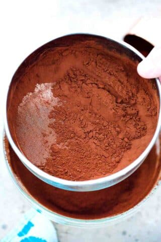 sifting cocoa powder