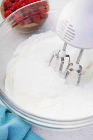 mixing cream cheese with cornstarch and sugar
