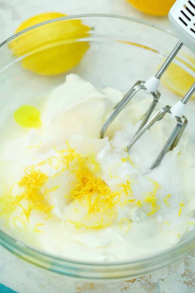 beating ricotta with sugar and lemon zest