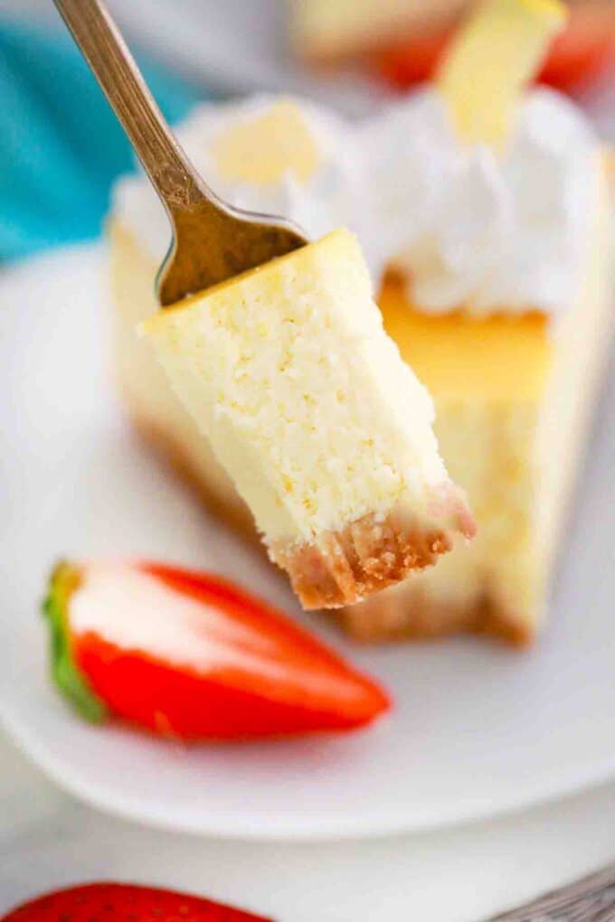 a bite of lemon ricotta cheesecake