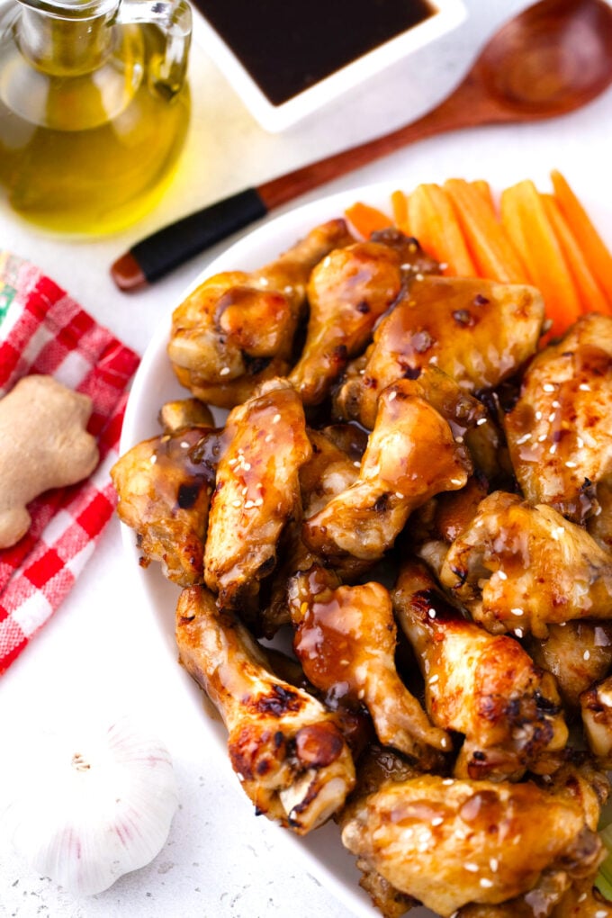 Homemade instant pot chicken wings on a serving plate.