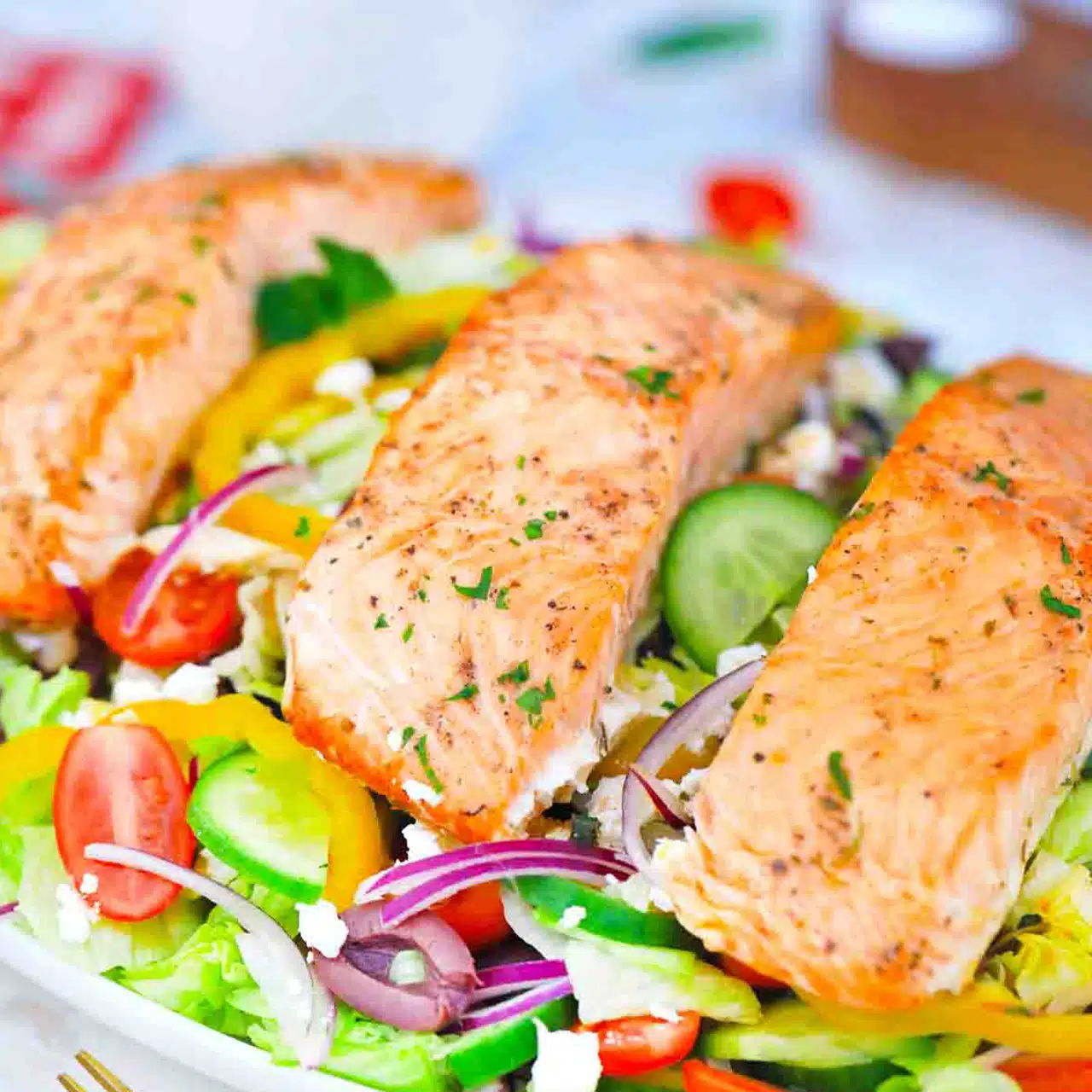 Greek Salmon Salad Recipe with Lemon Dressing