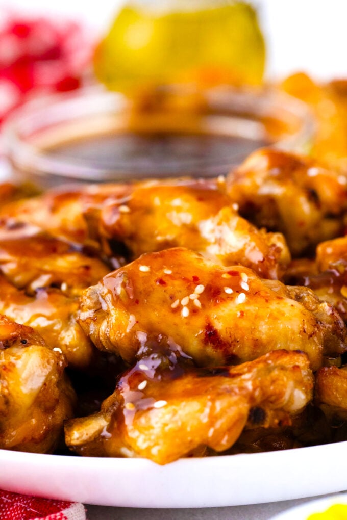 instant pot chicken wings with honey garlic ginger sauce.