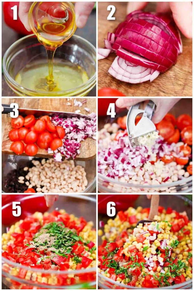 photo collage of steps how to make cowboy caviar