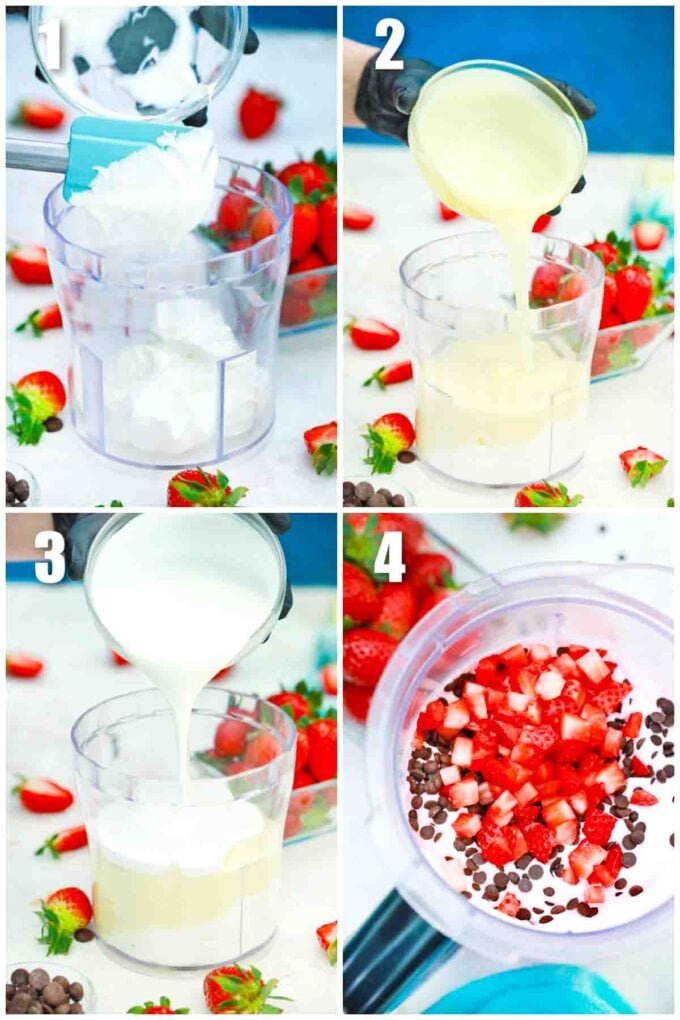 photo collage of steps how to make strawberry delight