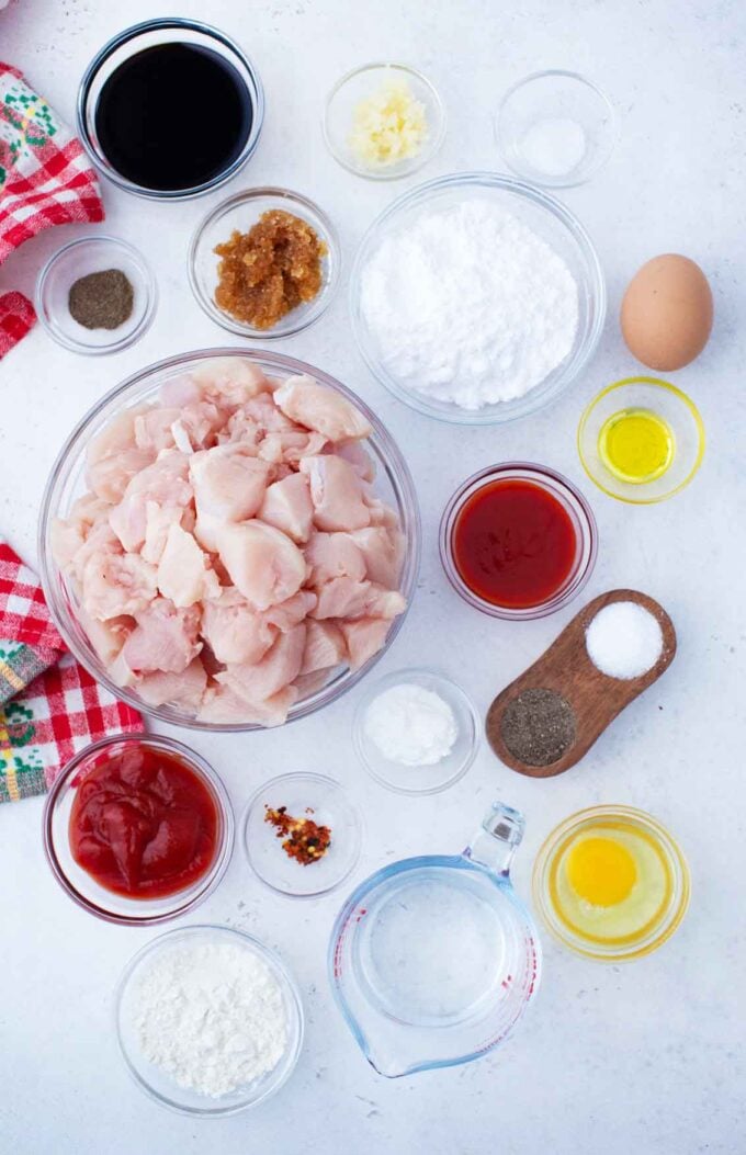 Korean fried chicken ingredients in bowls on a table