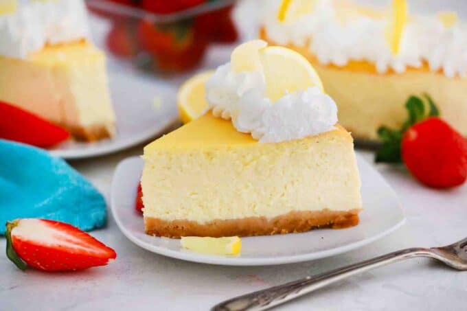 slices of creamy lemon ricotta cheesecake