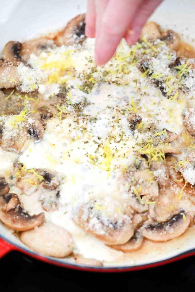 adding lemon zest to keto mushrooms sauce